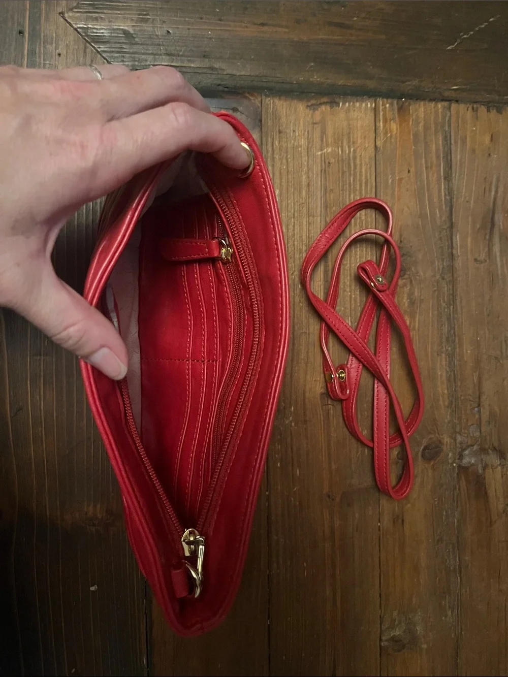 Michael Kors Red Ruched Leather Wristlet Clutch